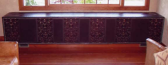 Leather, Tooled and Filigreed Entertainment Cabinet
